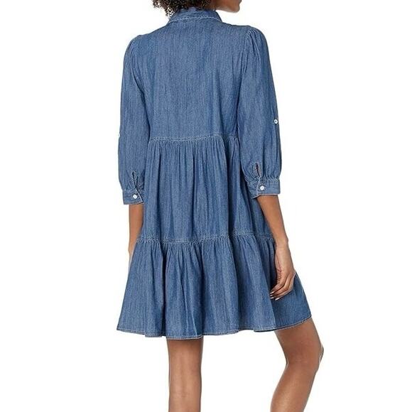 Tommy Hilfiger Womens Chambray Tiered Popover Shirtdress Midi Casual Flowy SZ 10 - Picture 2 of 10